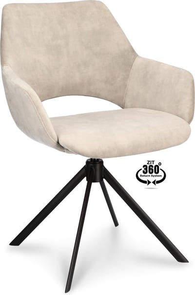 Icon Living - Armstoel Atlas - Velours Adore Oyster - Poot Zwart 360° Return-system
