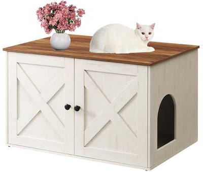 Signature Home Kattenbak Kast - kattenbakkast met verwijderbare verdeler - tafel - Kattenbak Ombouw - honingbruin-vintage wit - 80 x 53 x 50 cm