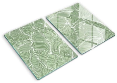 Wallfluent Glazen Snijplanken - Lineaire bladeren Snijplanken Glas - 2 stucks 40 cm x 52 cm - Groente Snijplanken van Glas - Snijplank van Glas - Design Glazen Snijplank Keuken - Antislip Glazen Serveerplank