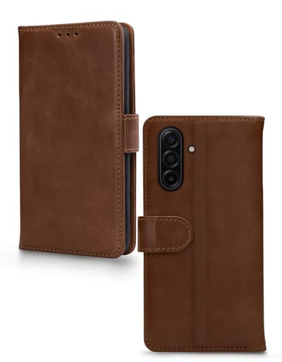 Mobilize Telefoonhoesje geschikt voor Samsung Galaxy A26 Hoesje Echt Leer | Mobilize Wallet Bookcase Portemonnee | Pasjeshouder voor 3 Pasjes | Telefoonhoesje voor Pinpas / OV Kaart / Rijbewijs - Bruin