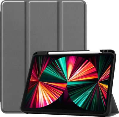 Hoes - Geschikt voor Apple iPad Pro (2021) - 12.9 inch - Dun & Stevig - Trifold Bookcase - Hard Cover Case - Met Uitsparing Geschikt voor Apple Pencil - Hardcover Book - Tablet Hoesje - Grijs