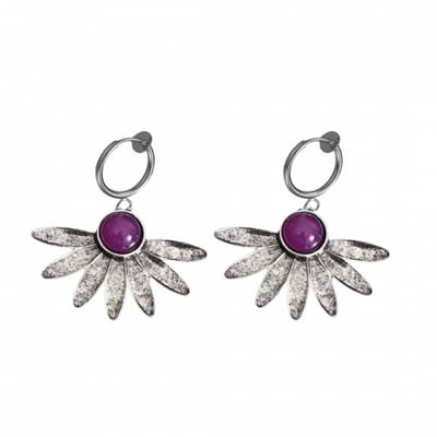 Klem oorbellen- paars -bloem -zilverkleur-geen gaatje-Charme Bijoux