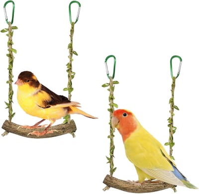 Set van 2 Houten Vogelschommels en Speeltouwen voor Parkieten en Kleine Vogels