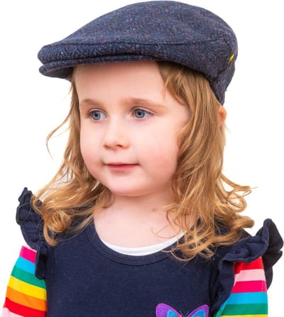 Hatman of Ireland Kids Tweed Flat Cap Navy Small (50-53cm)