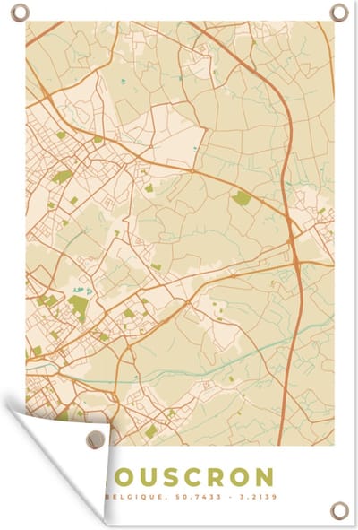 Muurdecoratie Plattegrond - Kaart - Mouscron - Stadskaart - Retro - Mouscron - 120x180 cm - Tuinposter - Tuindoek