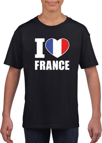 Zwart I love France supporter shirt kinderen - Frankrijk shirt jongens en meisjes 110/116