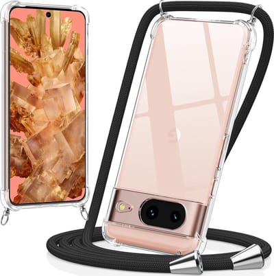 Casemania Hoesje Geschikt voor Google Pixel 8 - Transparant - Siliconen Back Cover met Koord - Telefoonhoesje met Koord - Crossbody Lanyard Cord Case