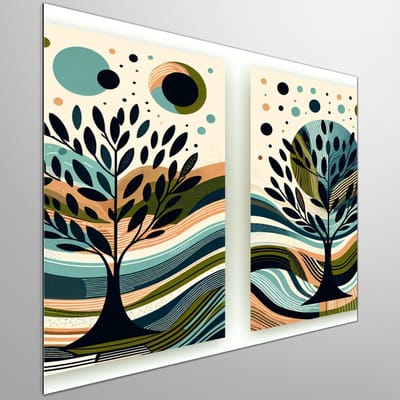 Abstract olijfboom schilderij | Mystieke dans van de olijfboom: een abstract kunstjuweel | Kunst - 60x60 centimeter op Dibond | Foto op Dibond