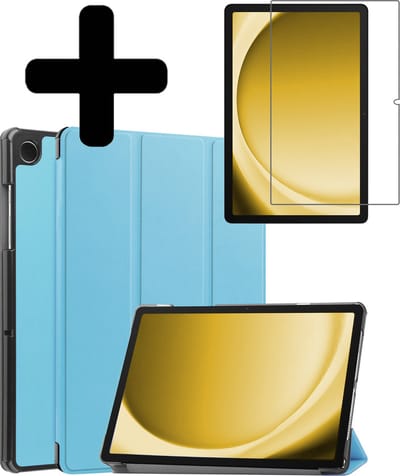 Hoes - Geschikt voor Samsung Galaxy Tab A9 Plus - Met Screenprotector - Trifold Bookcase - Hard Cover - Hardcover Book Case - Tablet Hoesje - Lichtblauw