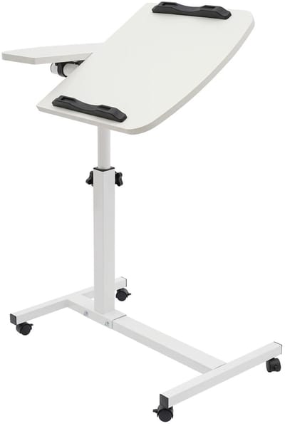 Turold Bedtafel - Laptoptafel - Nachttafel - Bedleestafel - In Hoogte Verstelbaar, Mobiel Ziekenhuisnachtkastje, Kantelbaar Wit