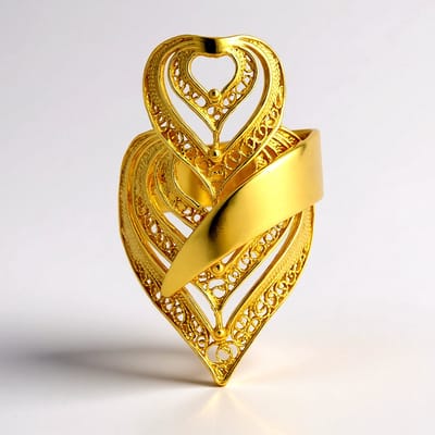 Cavill - Zilveren Vergulde Ring - 925 Sterling Zilver - Filigraan Hart Motief - Elegante Damesring - Maat 16-21 - Modern Design