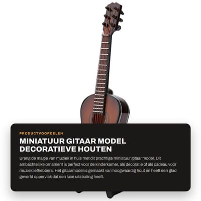 Dailygoods- Miniatuur Gitaar - Houten Muziekinstrument - Met Standaard - Opbergdoos - Ambachtelijk Ornament - Hoogwaardig Materiaal - 14 cm - Decoratieve Gitaar