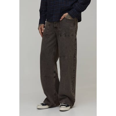 Lange Gewassen Baggy Fit Jeans Met Vintage Wassing En Reliëfdetails | Stone | Size 30