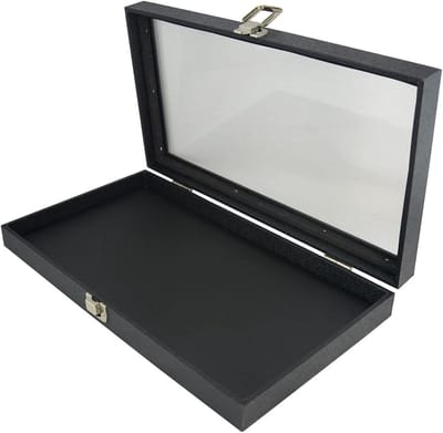 Display Kist - Opbergdoos Sieraden - Sieraden Presenteren - Glazen Deksel - 375x210x55 mm - Zwart