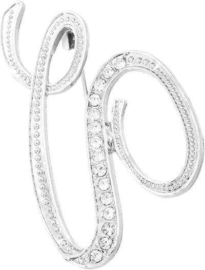 Letter Broches - Initialen Speldjes - Kleding Versieren - Glanzende Kristallen - 10.5 x 6.3 cm - Zilverkleurig