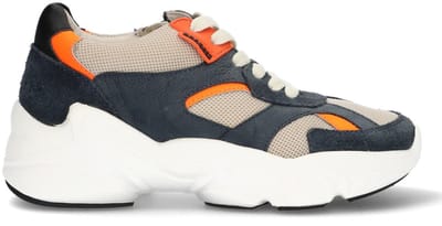 Braqeez 425280-420 Jongens Lage Sneakers - Blauw/Oranje/Beige - Leer - Veters