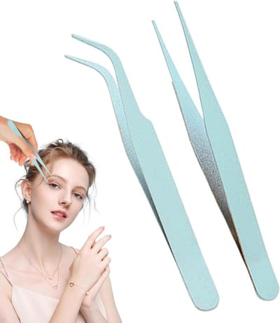 Pincet Set - Precisie Applicator - Hobby Knutselen - Roestvrij Staal - 2 Stuks - Groen Paars