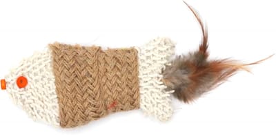 Nobleza Kattenspeeltje Vis - Natuurlijk Kattenspeelgoed met Touw en Veren - Voor Katten en Kittens - 14 x 7 cm