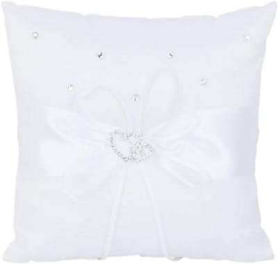 Trouwringkussen Hartdecoratie - Ringhouder Bruiloft - Huwelijksceremonie - Met Achterband - 15x15cm - Wit