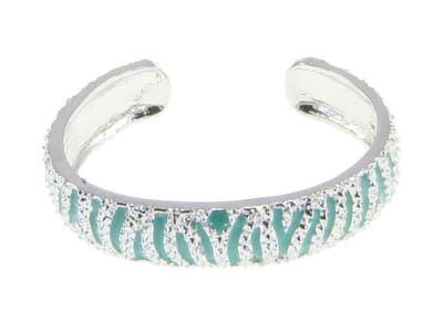 Behave Armband - half open bangle met print - turquoise blauw-groen - zilver kleur - 16.5 cm