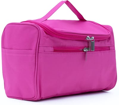 Intirilife Draagbare cosmeticatas in PINK - Ruime polyester toilettas met handvat, ritssluiting, gaasvak en talrijke binnen- en buitenvakken