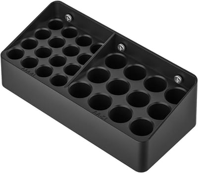Batterij Organizer - Batterijhouder Opbergdoos - Batterijen Opbergen - Flexibele Plaatsing - 12 AA 16 AAA - Zwart