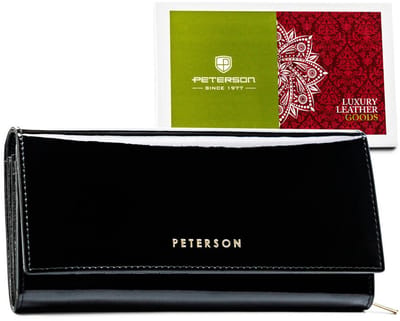 Peterson Serie - Gecoate Leren Damesportemonnee - Zwart - Druksluiting