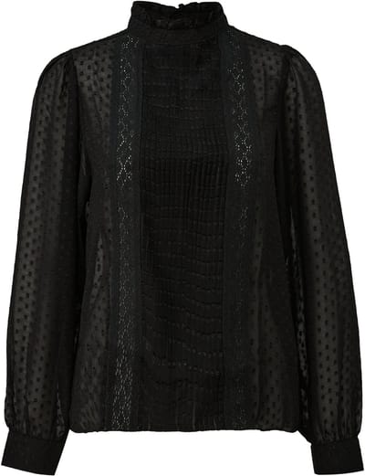 Transparante Mousseline Blouse met Bies en Volant aan de Col voor Dames QS