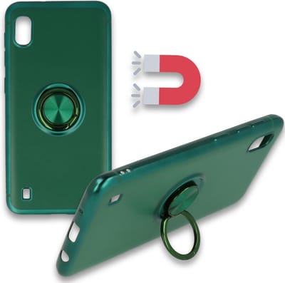 HB Hoesje Geschikt voor Samsung Galaxy A10 - Groen - Siliconen Back Cover met Ring Kickstand - Geschikt voor Magneet Houders