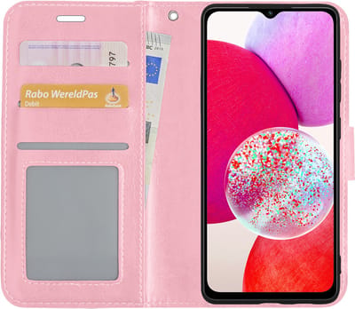 Hoesje - Met Pasjeshouder - Geschikt voor Samsung Galaxy A14 - Luxe Bookcase Portemonee - Flip Case - Kunstleer Book Case - Flipcase - Book Cover - Walletcase - Portemonneehoes - Lichtroze