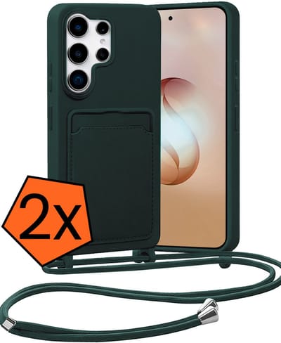 Hoesje Geschikt voor Samsung S26 Ultra Hoes Met Telefoonketting - Backcover Geschikt voor Samsung Galaxy S26 Ultra Case Met Koord - Donkergroen - 2 PACK
