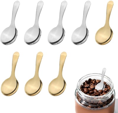 Dailygoods- Steelscheppen 8 Stuks - Roestvrij Stalen Kruidenscheppen - Korte Handvatscheppen - Keukenbenodigdheden - Specerijen/Suiker/Koffie - 10,2 cm Lengte - Lepel