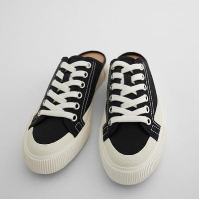 Printemps été noir à lacets Slingback baskets chaussures en toile une pédale décontracté demi pantoufles chaussures pour femmes 35 noir