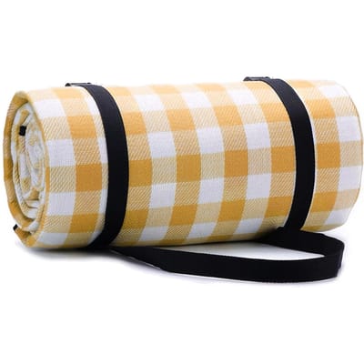 Couverture de pique-nique imperméable, tapis de pique-nique avec sangle de transport et sac de rangement pour Camping familial en plein air jaune