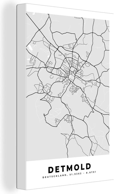 Canvas Schilderij Duitsland - Plattegrond - Detmold - Kaart - Stadskaart - 20x30 cm - Wanddecoratie