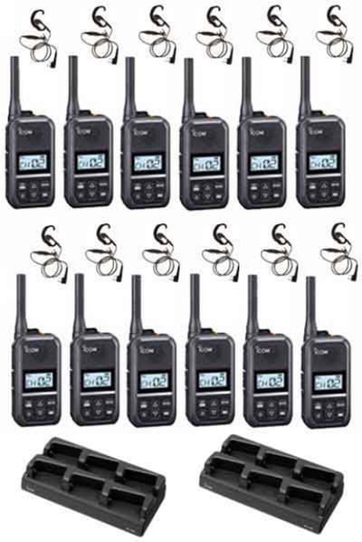 Set van 12 Icom IC-U20SR IP54 mini Portofoon met multilader en C-ring oortje