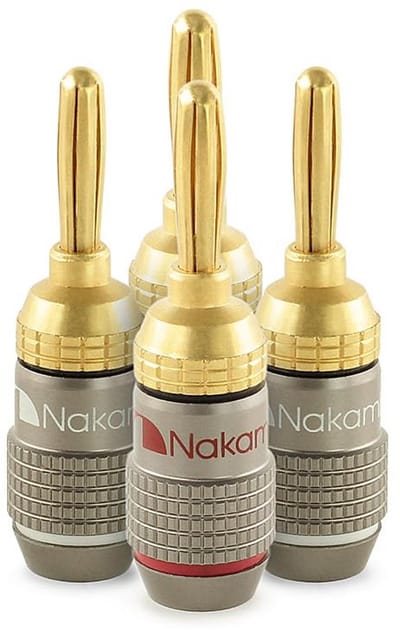 Goudverchroomde Bananenstekkers voor Hi-Fi en Home Theater - 4mm en 10 AWG tot 18 AWG - 4 Stukken (2 Paar)