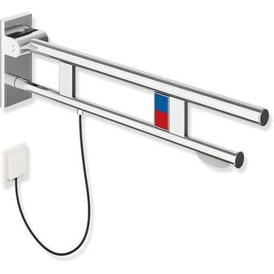 HEWI System 900 folding support rail Duo Design A with 2 function keys (E-extension) and toilet paper holder 900.50.13440
