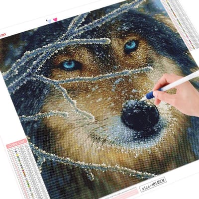 Peinture diamant 5D complète de loup rond, décoration de maison, mosaïque d'animaux 30x30CM gray