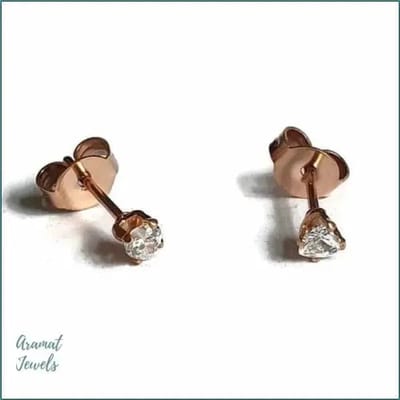 Aramat Jewels | Oorbellen | Stalen Hartjes Oorstekers Zirkonia – Diverse Kleuren & Maten 316L RVS | Rosékleurig / 3 mm / Transparant | | | Staal | Kinderen, Volwassenen | Verkleurd niet