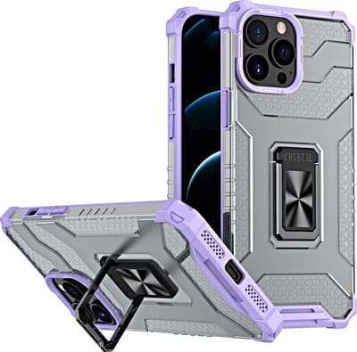 Hoesje Geschikt voor iPhone 13 Pro Max transparent rugged case Met Ringhouder – Paars