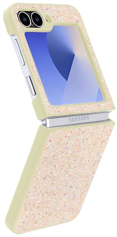 CaseMania Backcase hoesje geschikt voor Samsung Galaxy Z Flip 6 - Glitter Goud - TPU (Zacht)