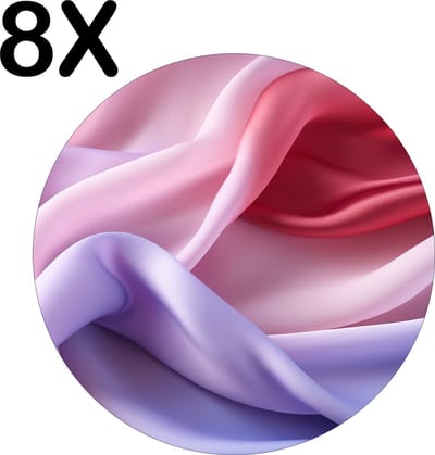 Luxe Ronde Placemat - Pastel Gekleurd - Golvend Satijn - Set van 8 Placemats - 40x40 cm - 2 mm dik Vinyl - Anti Slip - Afneembaar
