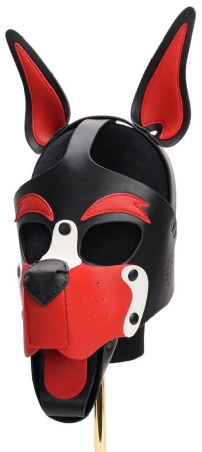Nooitmeersaai - Hondenmasker met afneembare snuit - PU leer - Zwart/rood/wit - Verstelbaar
