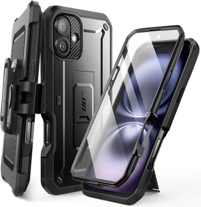 Supcase Geschikt voor Apple iPhone 16 Plus - Back Cover Hoesje Full Protect Kickstand - Zwart