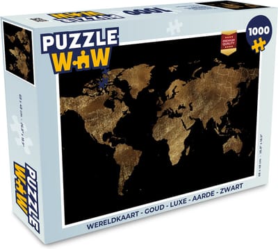 Puzzel Wereldkaart - Goud - Luxe - Aarde - Zwart - Legpuzzel - Puzzel 1000 stukjes volwassenen
