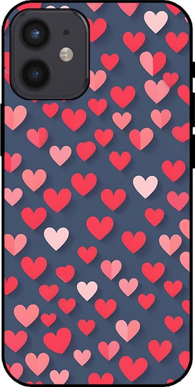 Smartphonica Telefoonhoesje Geschikt voor iPhone 12 Mini met Roze en Rode Hartjes Opdruk - TPU Backcover Case With Rosé and Red Heart Design geschikt voor iPhone 12 Mini