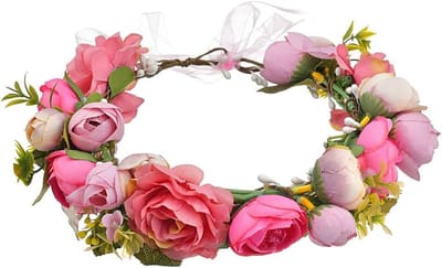 Boho Stijl Art Wreath voor Bruiloften en Feestdagen - Meisjes Hoofdband met Roze Bloemen voor Fotomomenten en Haaraccessoires