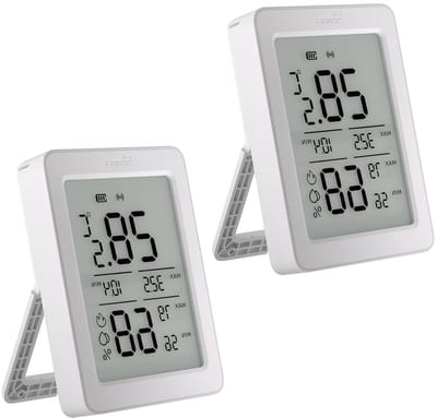 Slimme Temperatuur Vochtigheidssensor - Binnensensor App - Klimaat Bewaken - Groot LCD-display - Set van 2 - Wit