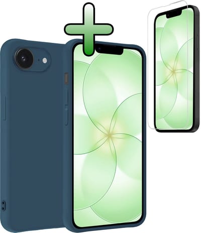 Hoesje Met Screenprotector - Geschikt voor Apple iPhone 17e - Sterk & Shockproof - Back Cover - Siliconen Case - Telefoon Hoes - Donkerblauw